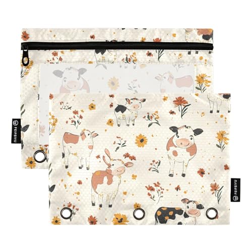 Foiosoh 2er-Pack niedliche Kuh und Blume beige Stiftetaschen für 3 Ringe tragbare Bindebeutel mit Reißverschluss für Schulbedarf Foiosoh 2er-Pack niedliche Kuh und Blume beige Stiftetaschen für 3 Ringe tragbare Bindebeutel mit Reißverschluss für Schulbedarf von Foiosoh