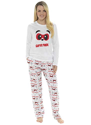 Damen Pyjama-Set Super Panda Baumwolle Gr. 42, weiß von Follow That Dream