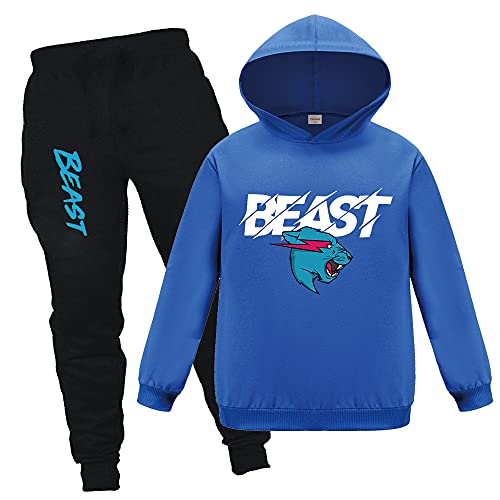 Forlcool Berühmtes YouTube-Gamer-Logo, gerissene Lightning-Katze, bedruckter Kapuzenpullover und Hose, 2 Stück/Sets, blau, 11-12 Jahre von Forlcool