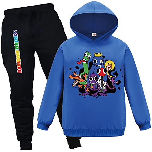 Forlcool Regenbogen Trainingsanzüge für Kinder YouTube Game Merch Casual Outfits Hoodie + Hosen Anzüge, blau, 7-8 Jahre von Forlcool