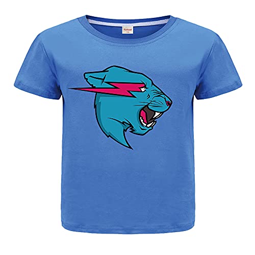 Mr Beast Merch Jungen Mädchen T-Shirt Sommer 100% Baumwolle Top Tees, blau, 7-8 Jahre von Forlcool