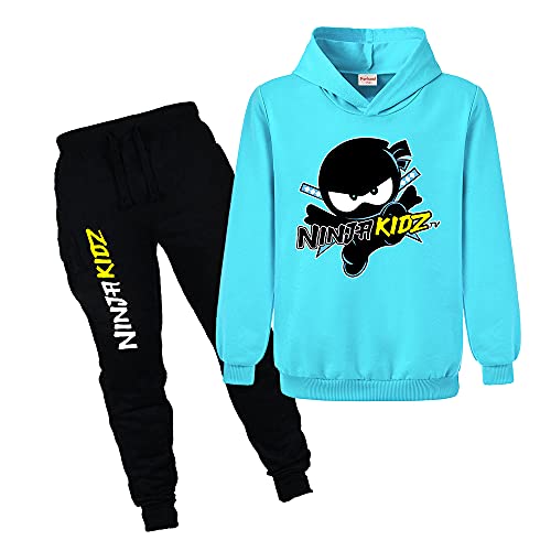 Ninja Kidz Jungen Kapuzenpullover Anzug Mädchen Casual Sport Hoodie und Hose, hellblau, 134 von Forlcool