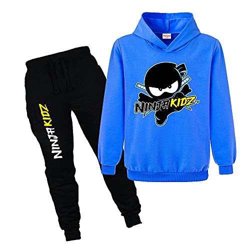 Ninja Kidz Jungen Kapuzenpullover Anzug Mädchen Casual Sport Hoodie und Hose, marineblau, 12-13 Jahre von Forlcool