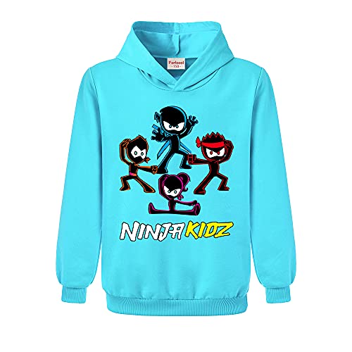 Ninja Kidz Jungen Sport Hoodie Kinder Top Mädchen Print Pullover, hellblau, 12-13 Jahre von Forlcool