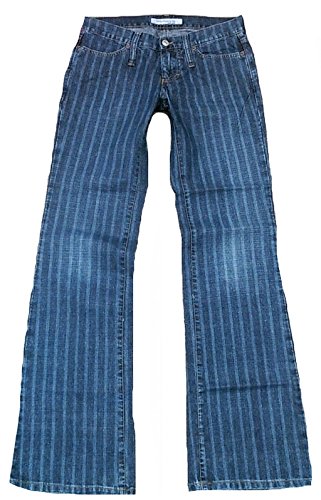 Fornarina Damen Jeans Blau Toy Denim Coole Nadelstreifen Streifen Rock Star Designer Bootcut Hose 27/34 W27 L34 von Fornarina