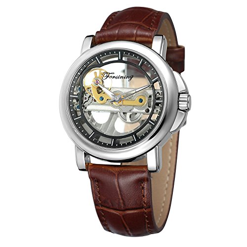 FORSINING Men's Brand Automatic Mechanical Leather Strap Skeleton Analog Display Watch FSG9418M3S5 von FORSINING