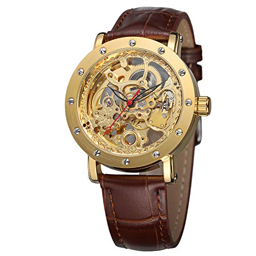 FORSINING Men's Automatic Skeleton Transparent Crystal Analog Watch with Leather Strap FSG8159M3G2 von FORSINING