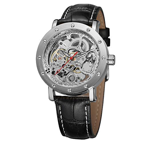 FORSINING Men's Automatic Skeleton Transparent Crystal Analog Watch with Leather Strap FSG8159M3S1 von FORSINING