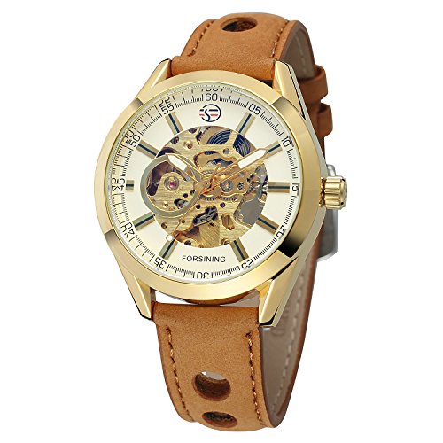 FORSINING Men's Casual Skeleton Automatic Self-Wind Analog Watch with Leather Strap FSG8134M3G2 von FORSINING