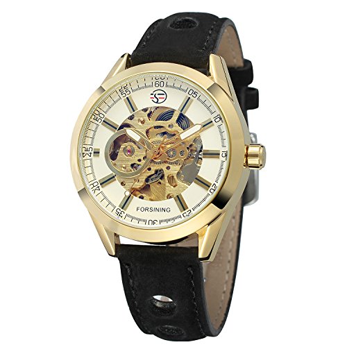 FORSINING Men's Casual Skeleton Automatic Self-Wind Analog Watch with Leather Strap FSG8134M3G4 von FORSINING