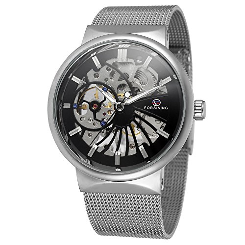 FORSINING Men's Mechanical Ultra Thin Stainless Steel Bracelet Skeleton Analog Watch FSG8126M4S1 von FORSINING