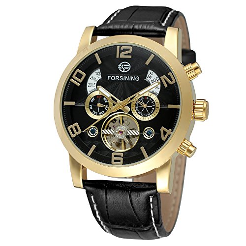 FORSINING Men's Automatic Movement Analog Tourbillon Luxury Watch with Leather Strap FSG165M3G3 von FORSINING