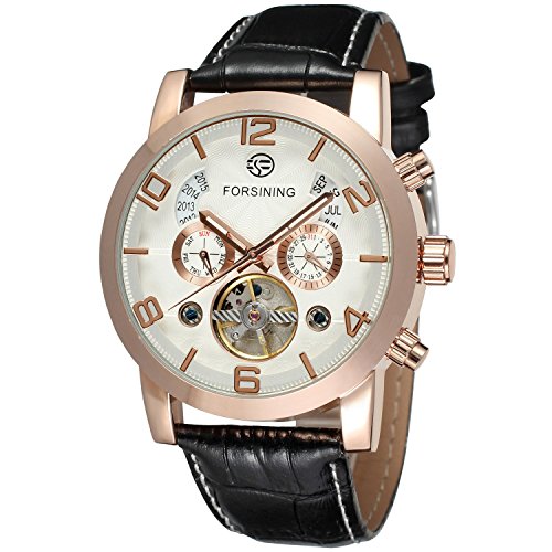 FORSINING Men's Automatic Tourbillon Genuine Leather Brand Wrist Watch FSG165M3G1 von FORSINING