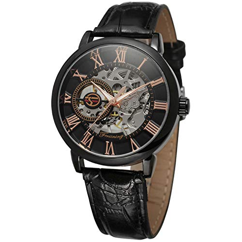 FORSINING Men's Mechanical Hand-Wind Skeleton Analogue Leather Strap Watch FSG8099M3B2 von FORSINING