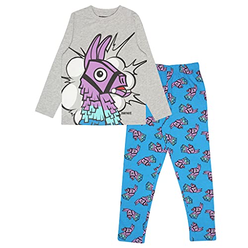 Fortnite Lama Langer Pyjama, Jugend, Blau/Weiß Heather Grey, Offizielle Handelsware von Fortnite