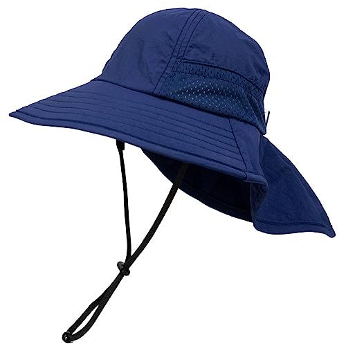 Foruhoo Sonnenhut Jungen Mädchen mit Nackenschutz, Mütze UV Schutz 50+ Schnelltrocknender(#3 Marineblau,54) von Foruhoo