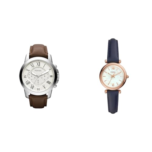 Fossil Grant Uhr für Herren, Quarz-Chronographenwerk & Damenuhr Carlie, Quarzwerk, 28mm Rose Gold Edelstahlgehäuse mit einem Lederarmband, ES4502 von Fossil