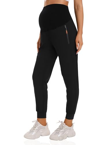 Foucome Damen-Umstands-Jogginghose, schnell trocknend, Reißverschlusstaschen, Peeling-Hose, Schwangerschafts-Sweathose, Schwarz , S Foucome Damen-Umstands-Jogginghose, schnell trocknend, Reißverschlusstaschen, Peeling-Hose, Schwangerschafts-Sweathose, Schwarz , S von Foucome
