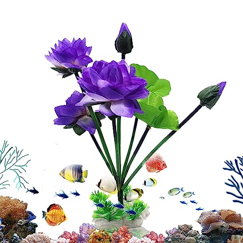 Aquarium-Statue-Dekor | TPE Lotusblumen-Statue für Aquarium | Hitzebeständige, wasserdichte Ornamente mit Sockel für Aquarium, Haus, Garten, Glasbehälter, Aquarium Fowybe von Fowybe
