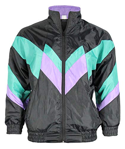 Foxxeo 80er Jahre Kostüm für Erwachsene Premium 80s Trainingsjacke Assianzug Assi - Herren Größe S-XXXXL - Fasching Karneval Anzug, Farbe Schwarz-grün-lila, Größe: L von Foxxeo