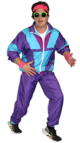Foxxeo 80er Jahre Kostüm für Herren - türkis lila violett - Trainingsanzug Fasching Karneval Motto-Party, Größe:XL von Foxxeo