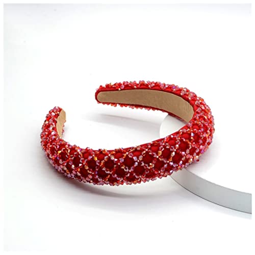 Stirnband Damen Bunte Bling Bling Strass Stirnbänder for Damen Luxus Glänzend Gepolsterte Diamant Kristall Haarbänder Party Haarschmuck Gesichtswaschstirnband (Size : C-red) von FrEshn