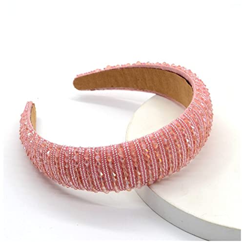 Stirnband Damen Bunte Bling Bling Strass Stirnbänder for Damen Luxus Glänzend Gepolsterte Diamant Kristall Haarbänder Party Haarschmuck Gesichtswaschstirnband (Size : D-pink) von FrEshn