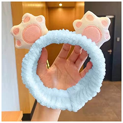 Stirnband Damen Flanell Cartoon Katze Klaue Haarband Nette Gesicht Wash Hair Band Mädchen Haarband Stirnband Super Keimung Haar Ornamente Gesichtswaschstirnband (Color : Light blue, Size : Size fits von FrEshn