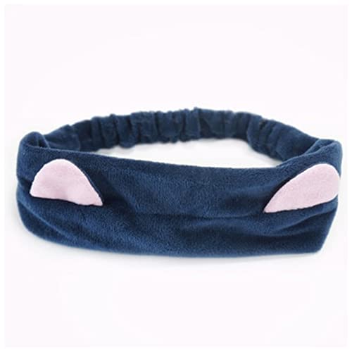 Stirnband Damen Mehrere Stile Nette elastische Katzenohren Stirnbänder for Frauen Mädchen Makeup Gesicht Waschen Stirnband Hairdo Headwrap Haar Zubehör Gesichtswaschstirnband (Size : TS10-Navy) von FrEshn