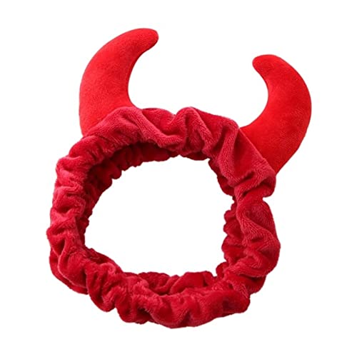 Stirnband Damen Plüsch rot Ochsen Devil Dämon Hörner Stirnband Makeup Dusche Wash Gesicht Sport Samt Haarband Weibliche Mädchen Lustiges Festival Neues Jahr Gesichtswaschstirnband (Size : Wine Red) von FrEshn