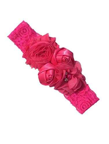 Stirnband Damen Stirnband Rose Elastische Haarband Chiffon Blume Strass Spitze Stirnbänder Mädchen Haarschmuck Headwear Gesichtswaschstirnband (Color : 15 hot pink, Size : Size fits all) von FrEshn