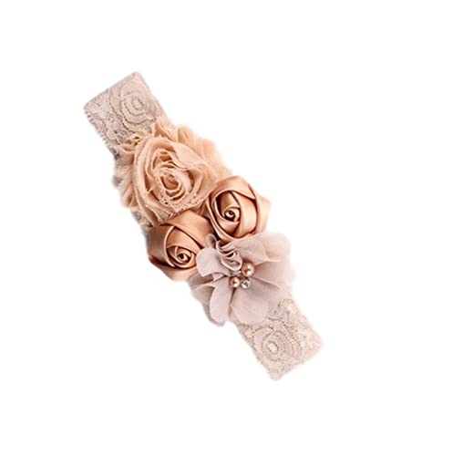 Stirnband Damen Stirnband Rose Elastische Haarband Chiffon Blume Strass Spitze Stirnbänder Mädchen Haarschmuck Headwear Gesichtswaschstirnband (Color : 9 khaki, Size : Size fits all) von FrEshn