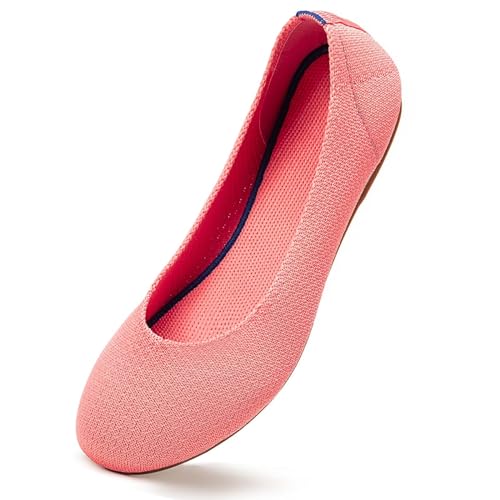 Frank Mully Damen Ballett Flache Schuhe Strick Kleid Schuhe Runde Zehen Slip On Ballerina Walking Flats Schuhe für Frauen Niedriger Keilabsatz Komfort Weich, rose, 38.5 EU von Frank Mully