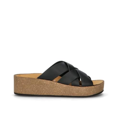 Frau 60M0, Damen-Slipper aus Leder mit anatomischer Platform, Schwarz , 35 EU von Frau