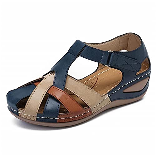 Frdun Aouln Damen Runde Zehenschuhe, Orthopädische Plus Sandalen PU Leder Retro Fußgewölbestütze Bequeme Runde Zehensandalen Wanderschuhe Zehenschutz Design von Frdun