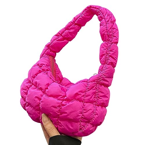 Frdun Frauen Schulter Cloud Tasche, Kleine Puffer Tasche Gesteppte Tote Bag Puffy Tote Bag Mini Pouch, Plissee Geldbörse Umhängetasche, Unterarm Kleine Tote für Frauen Mädchen, rosarot von Frdun