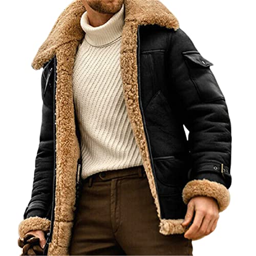 Frdun Herren-Outdoor-Jacke, Mantel, Herren-Winter-PU-Jacken, dickes Fleece-Futter, kurze Mäntel, Reißverschluss, Sweatshirt für Outdoor-Sport von Frdun