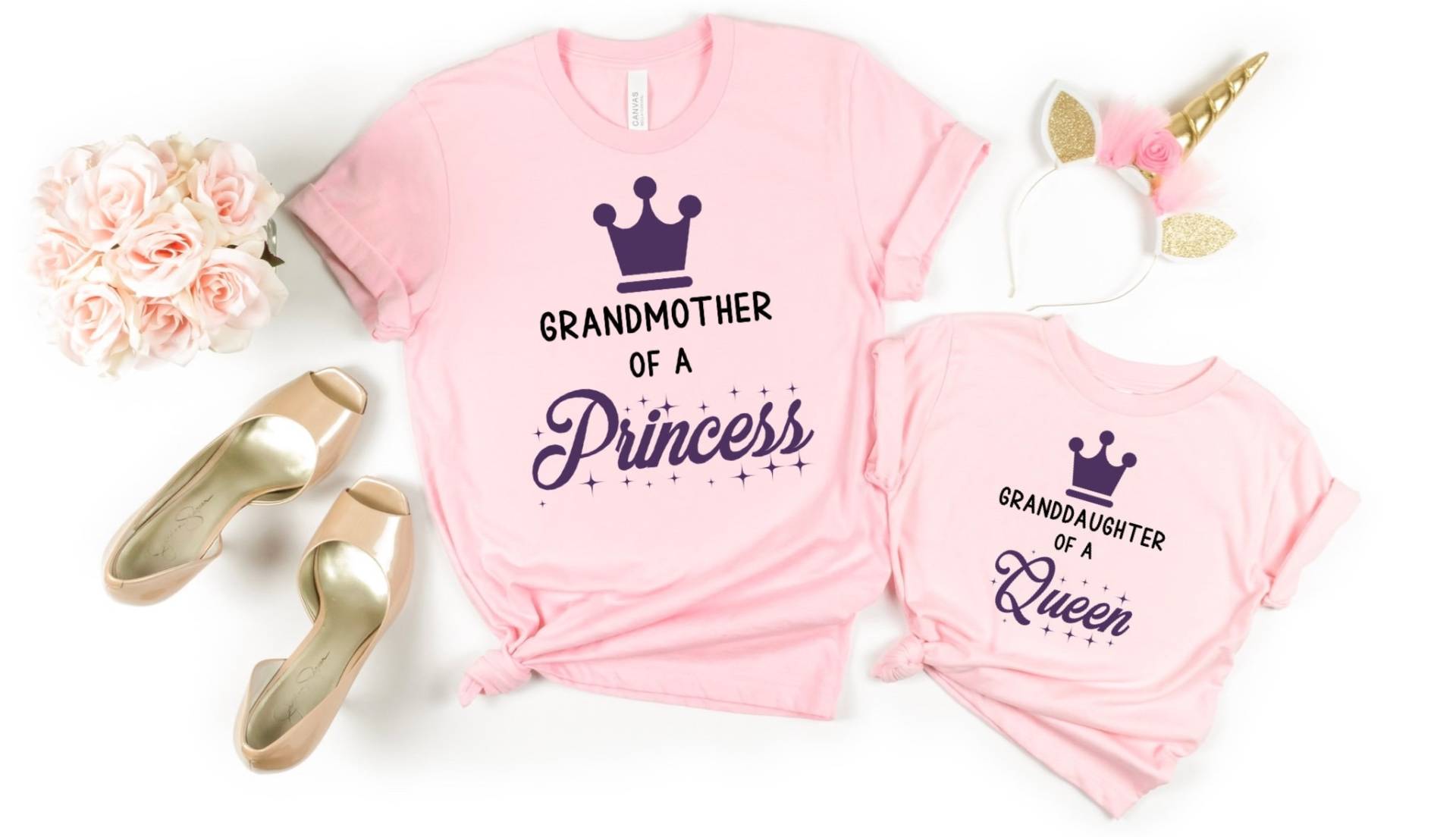 Großmutter Einer Prinzessin, Enkelin Königin Passende Oma Und Ich Shirts Für Baby Mädchen, Kleinkind, Passende Outfits von FreeWillFashion