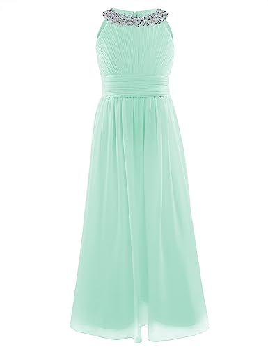 Freebily Blumenmädchen Kleider Mädchen Festlich Elegant Partykleid Chiffon Prinzessin Kleid Hochzeit Brautjungfer Kleid Festival Abendkleider lang Mint Green 140 von Freebily