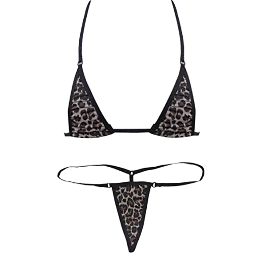 Freebily Damen Triangel Bikini Set Sexy Neckholder BH Bra String Tanga Micro Mini Badeanzug Bademode Badebekleidung Leopard Print One_Size von Freebily