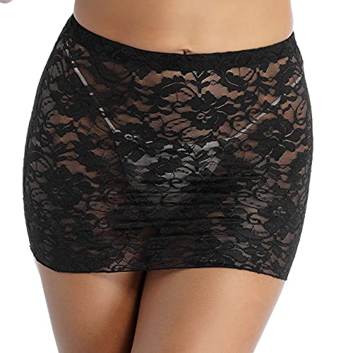 Freebily Damen Durchsichtiger Minirock Bodycon Stretch Mesh Netz Bleistiftrock Kurz/Lang Sheer Dessous Rock Schwarz Einheitsgröße von Freebily