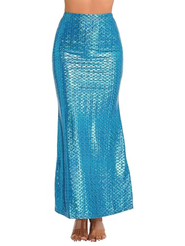 Freebily Damen Meerjungfrau Schwanz Kostüm Rock Karneval Fasching Halloween Kostüm Party Glanz Mermaid Tail Röcke Maxirock Blau XL von Freebily