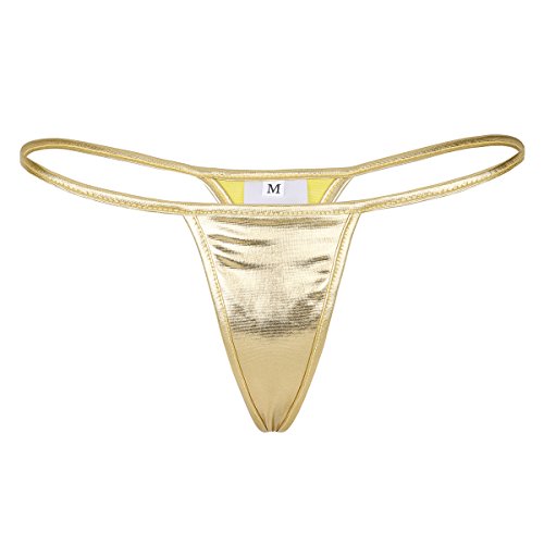 Freebily Damen String Glänzende Metallic G-String Low Rise T-Back Unterhose Bikini Slip Tanga Thongs Unterwäsche Dessous Gold One_Size von Freebily