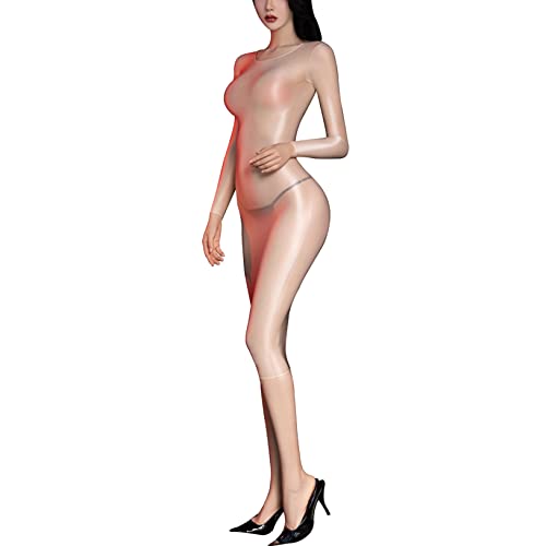Freebily Damen Transparent Bodycon Kleid Glanz Glossy Bodystockings Stretch Bandage Kleid Erotik Negligee Nachtkleid Etuikleid B_Nude Einheitsgröße von Freebily