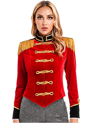 Freebily Damen Zirkusdirektor Kostüm Mantel Fasching Punk Gothic Militärische Marching Band Drummer Schlagzeuger Uniform Anzugjacke Rot S von Freebily