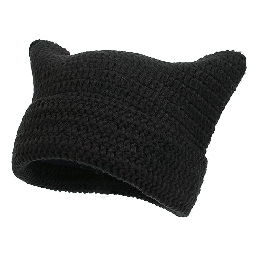 Freebily Gestrickt Wintermütze Niedlich Strickmützen Gestreifte Katzenohren Beanies Wintermütze Kopfbedeckung Damen Mädchen Geschenk Schwarz One Size von Freebily