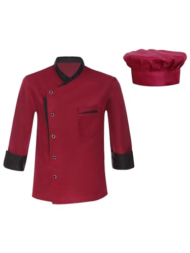 Freebily Herren Damen Kochjacke Chef Set Küchen Koch Jacke Mütze Gastromütze Set Restaurant Hotel Cafe Arbeitskleidung Uniform A_Burgundy L von Freebily