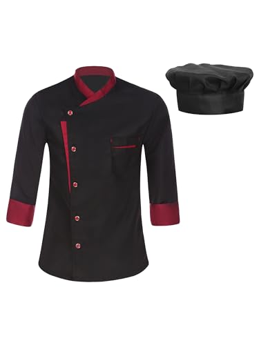 Freebily Herren Damen Kochjacke Chef Set Küchen Koch Jacke Mütze Gastromütze Set Restaurant Hotel Cafe Arbeitskleidung Uniform A_Schwarz L von Freebily