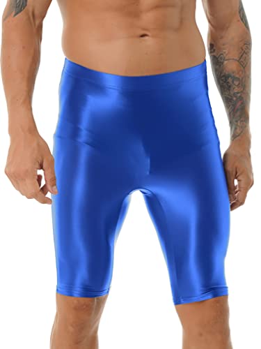 Freebily Herren Wetlook Shorts Sexy Glänzend Öl Nylon Leggings Strumpfhosen Kurze Hose mit Bulge Pouch Figurformende Feinstrumpfhose Blau_A L von Freebily