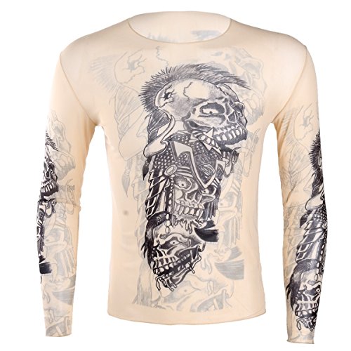 Freebily Herren Langarmshirt Tattoo Shirt Tattoo-Pullover Männer Langarm T-Shirt Hemd Nachtclub Party Kostüm Clubwear A One Size von Freebily